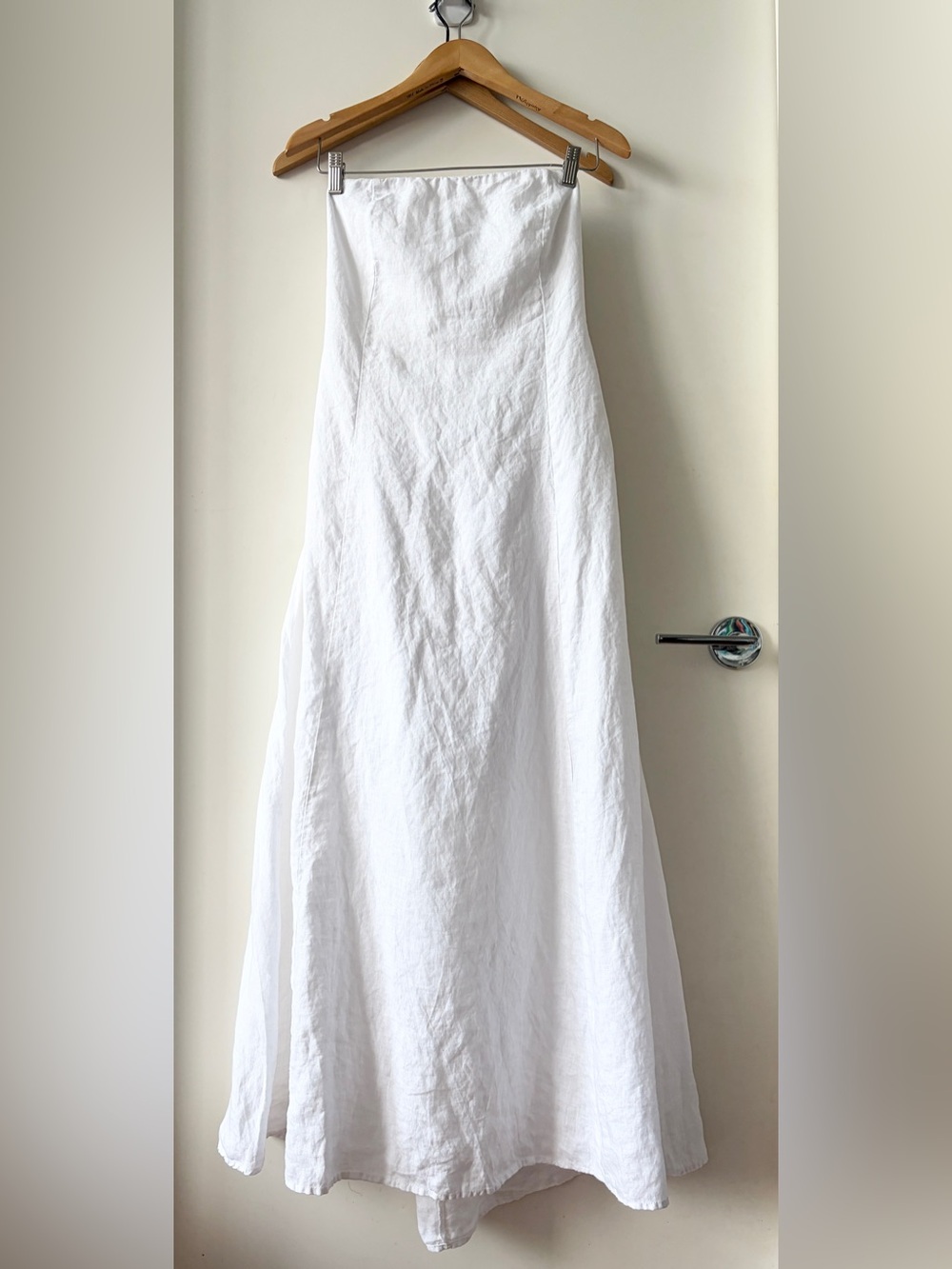 AERE Florence Linen Strapless Maxi Dress White